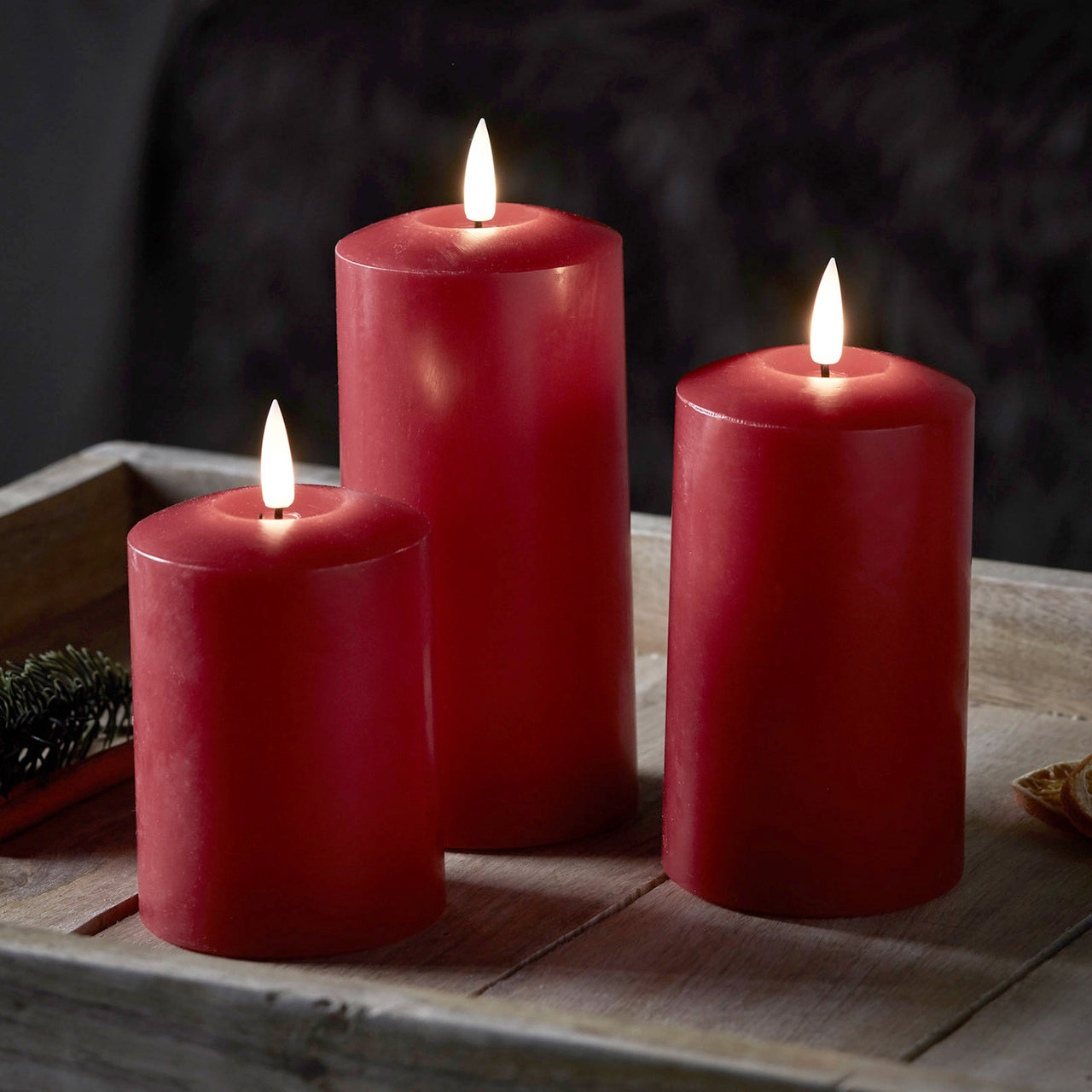TruGlow® LED Kerzen Echtwachs Trio rot mit Fernbedienung