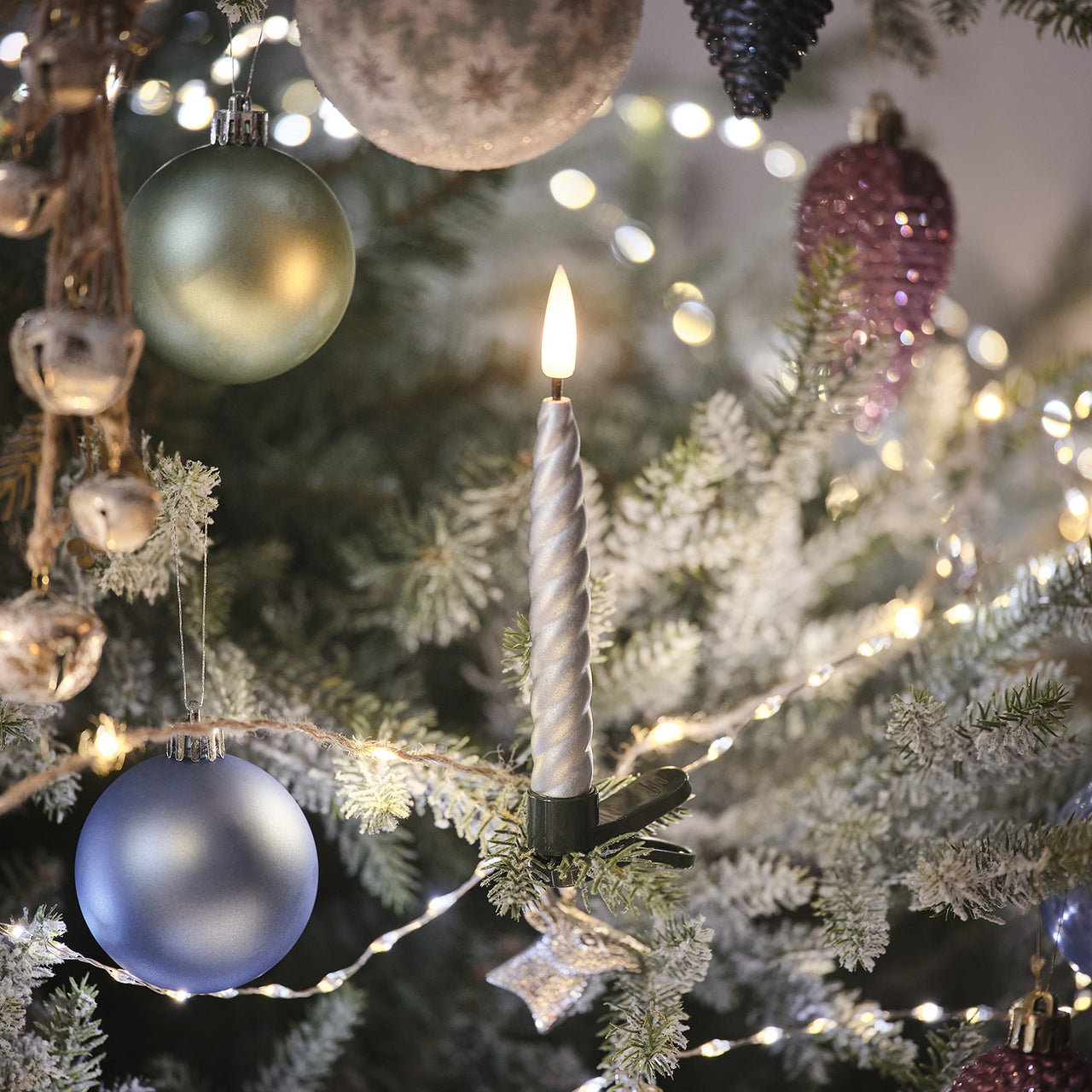 10er Set TruGlow® Weihnachtsbaumkerzen Silber