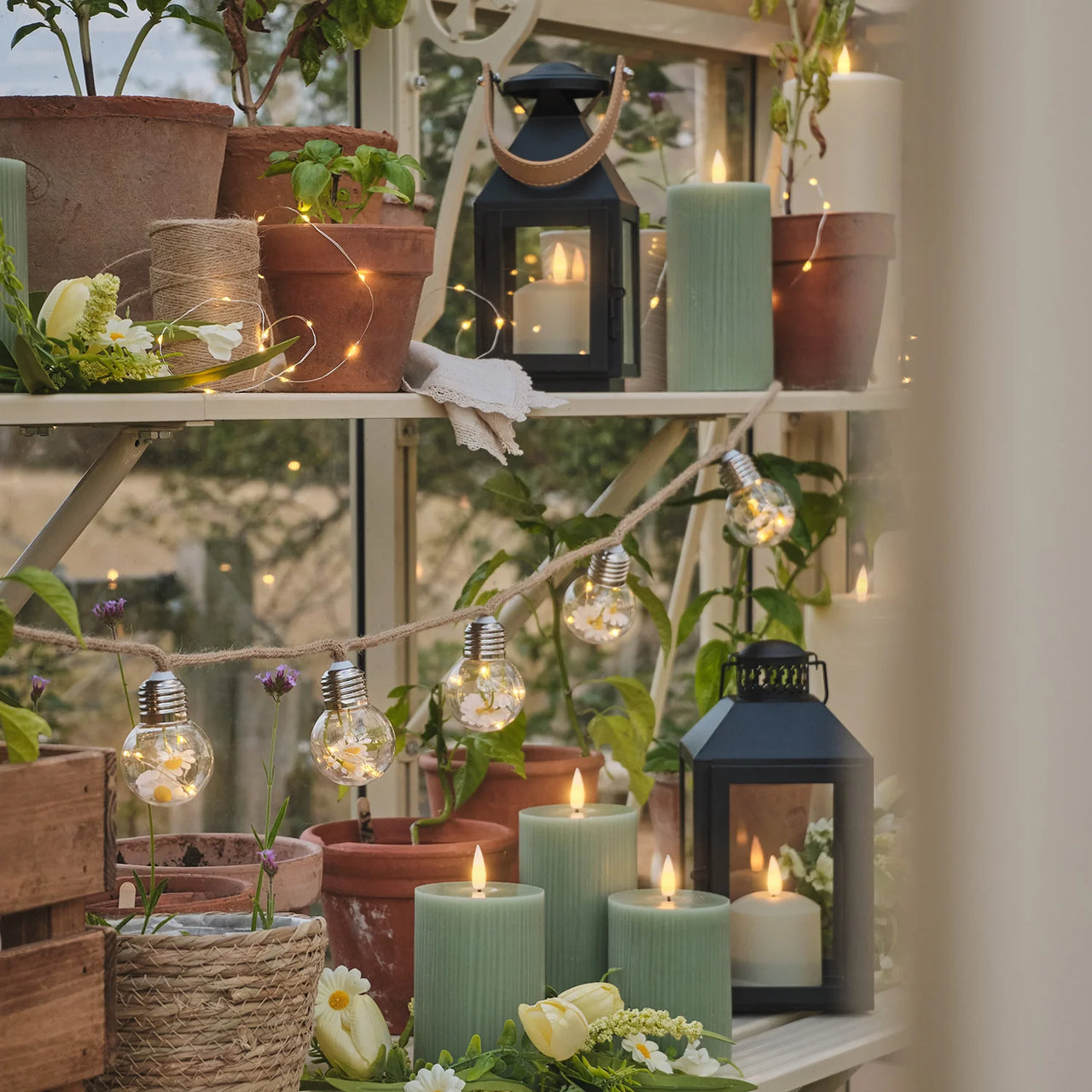 3er Set TruGlow® LED-Stumpenkerzen salbeigrün