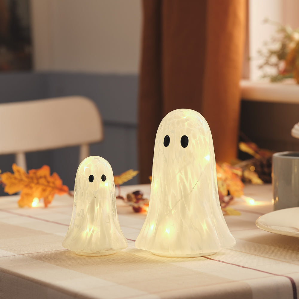 2er Set Gertie LED-Halloween-Geister aus Konfettiglas mit Timer