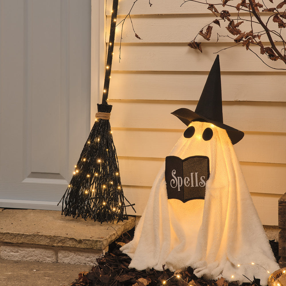 2er Set LED-Halloween-Deko für außen mit Wanda Hexengeist & Hexenbesen