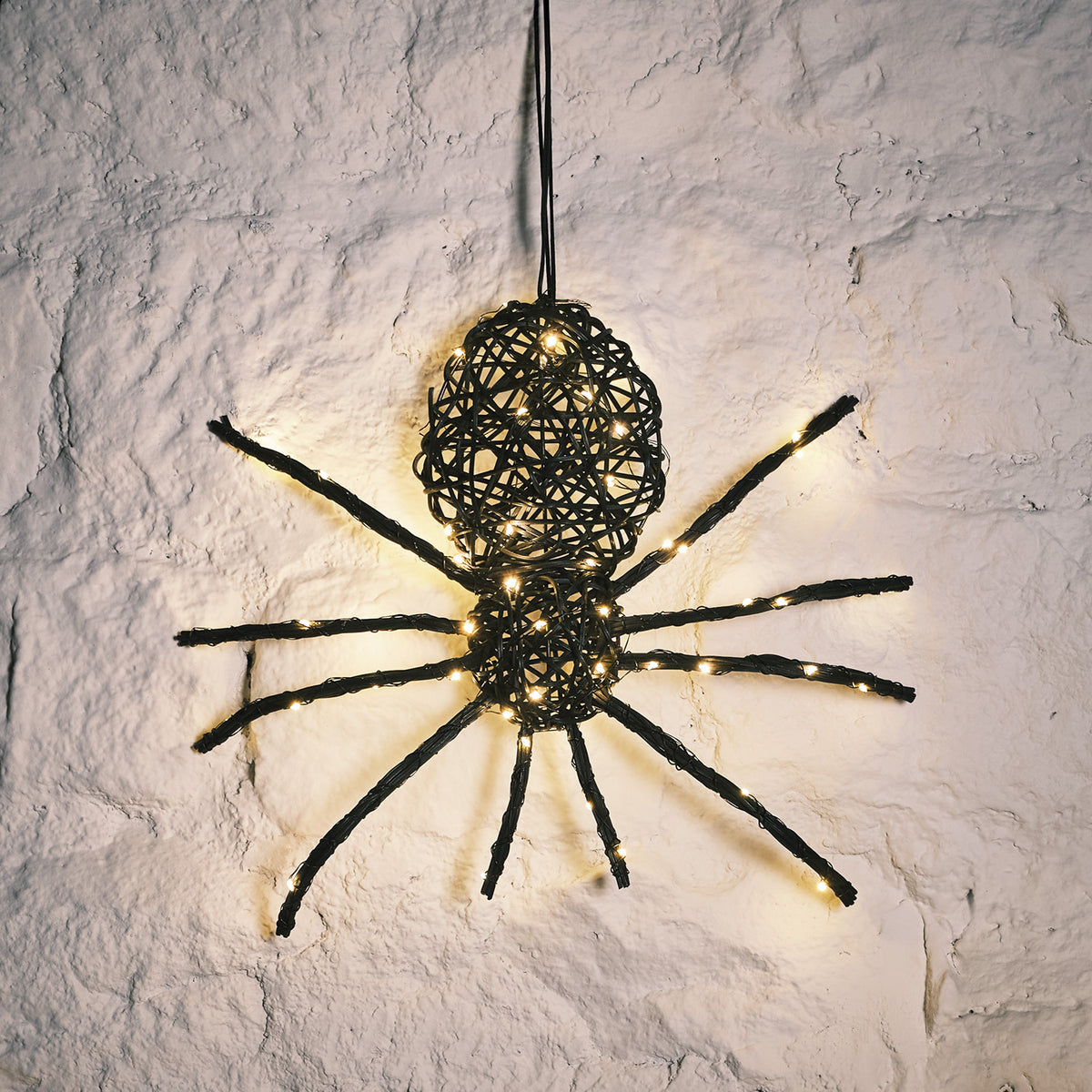 Halloween Deko-Set LED Rattan Spinne Fledermaus & Hexenhut