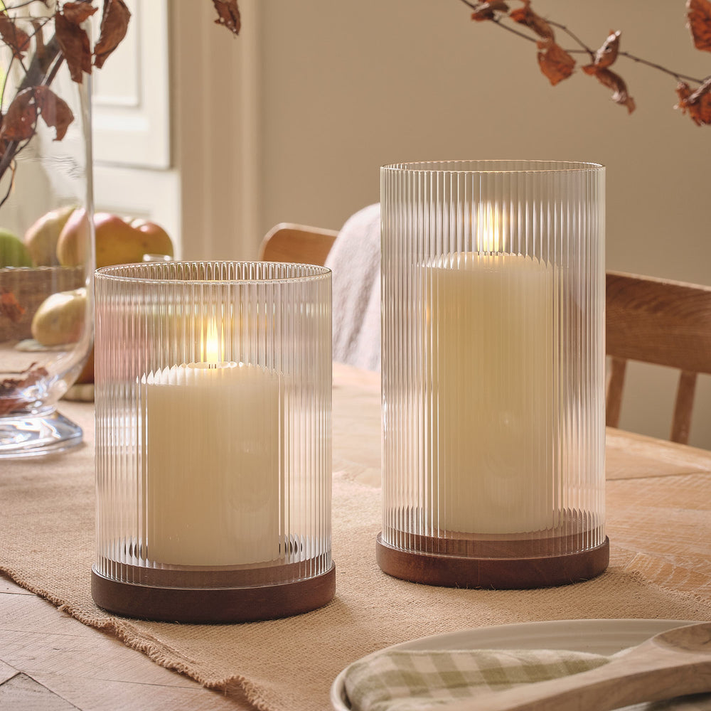 2er Set TruGlow® LED-Windlichter aus geriffeltem Glas ohne Fernbedienung