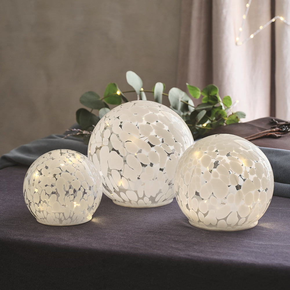 3er Set LED-Glaskugeln mit Timer aus Konfettiglas beleuchtet