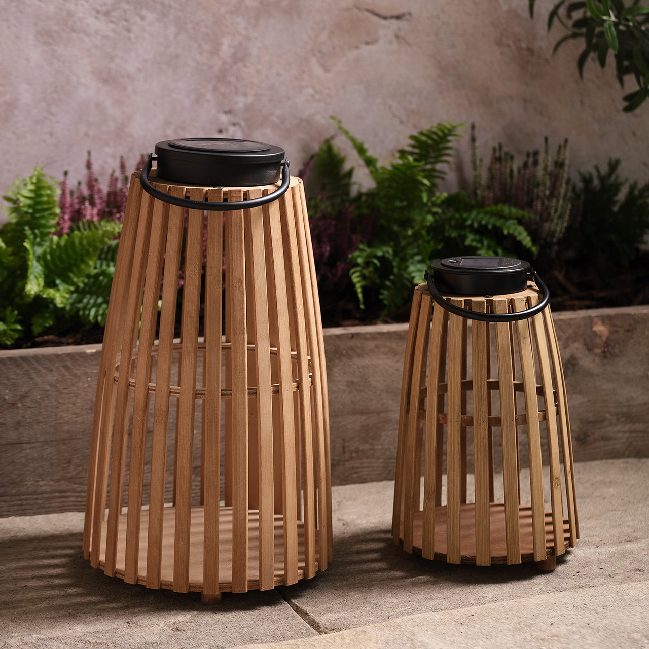 2er‑Set Bambus Solarlaternen im japanischen Stil
