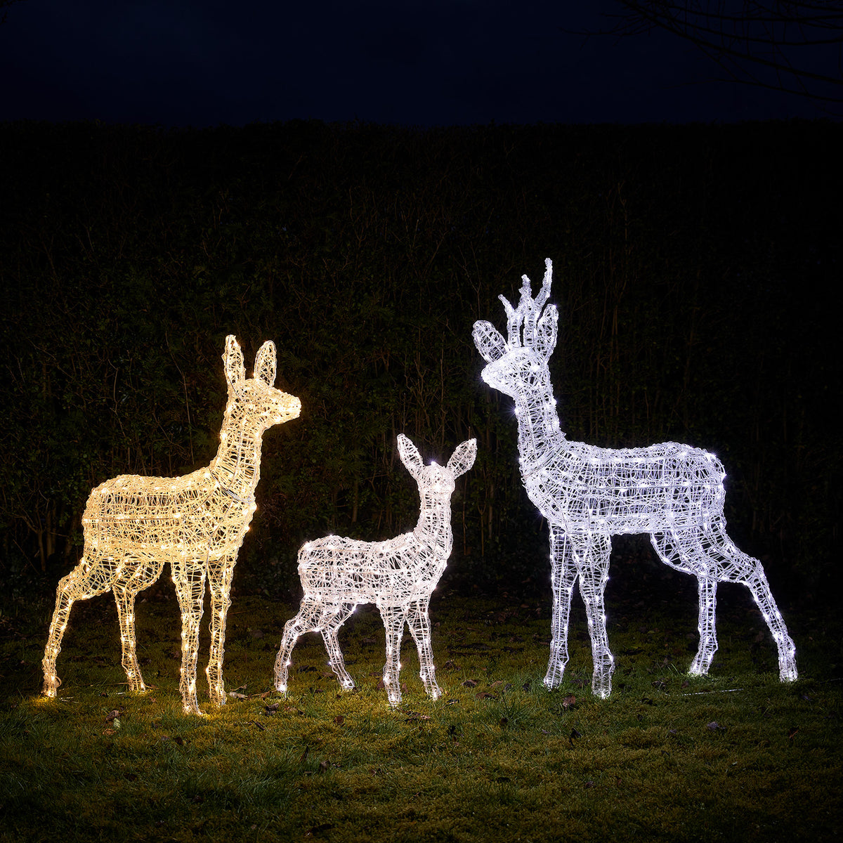 3er Set Bicolor Solar-LED-Rentierfamilie L Swinsty aus Acryl