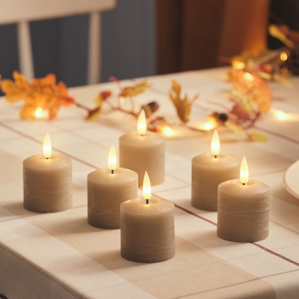 6er Set TruGlow® LED‑Votivkerzen ohne Fernbedienung in Taupefarben