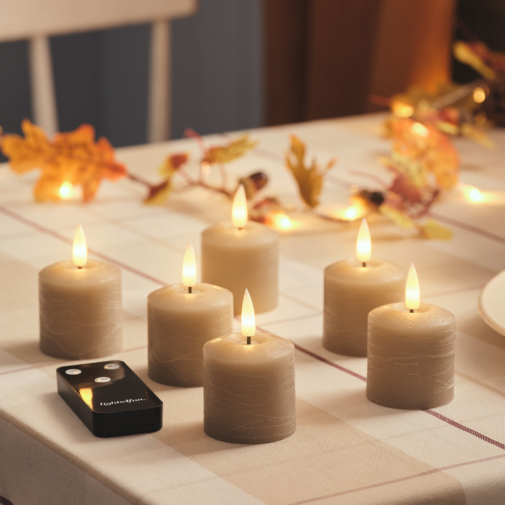 6er Set TruGlow® LED‑Votivkerzen mit Fernbedienung in Taupefarben