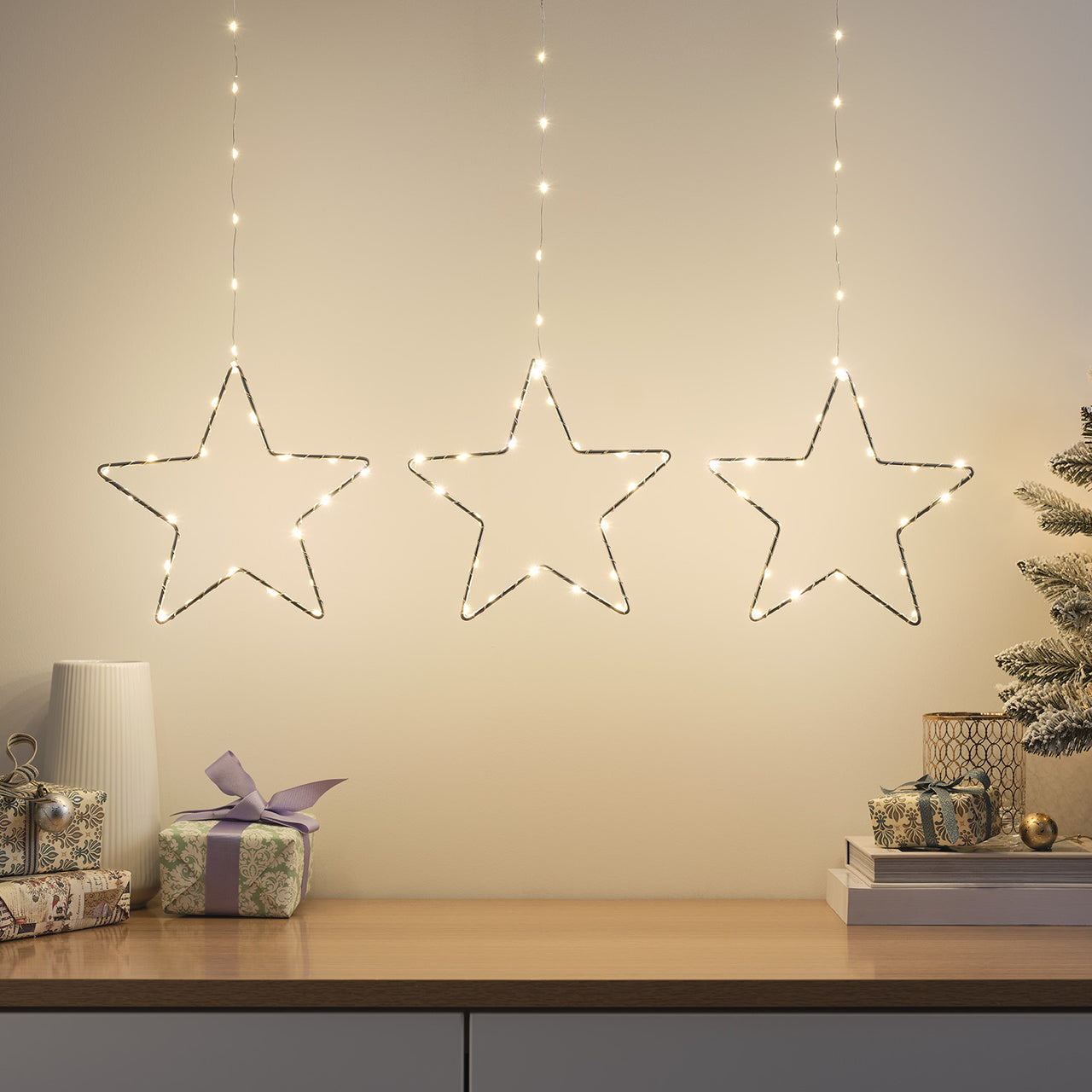 2 x 3er Set LED Sterne außen