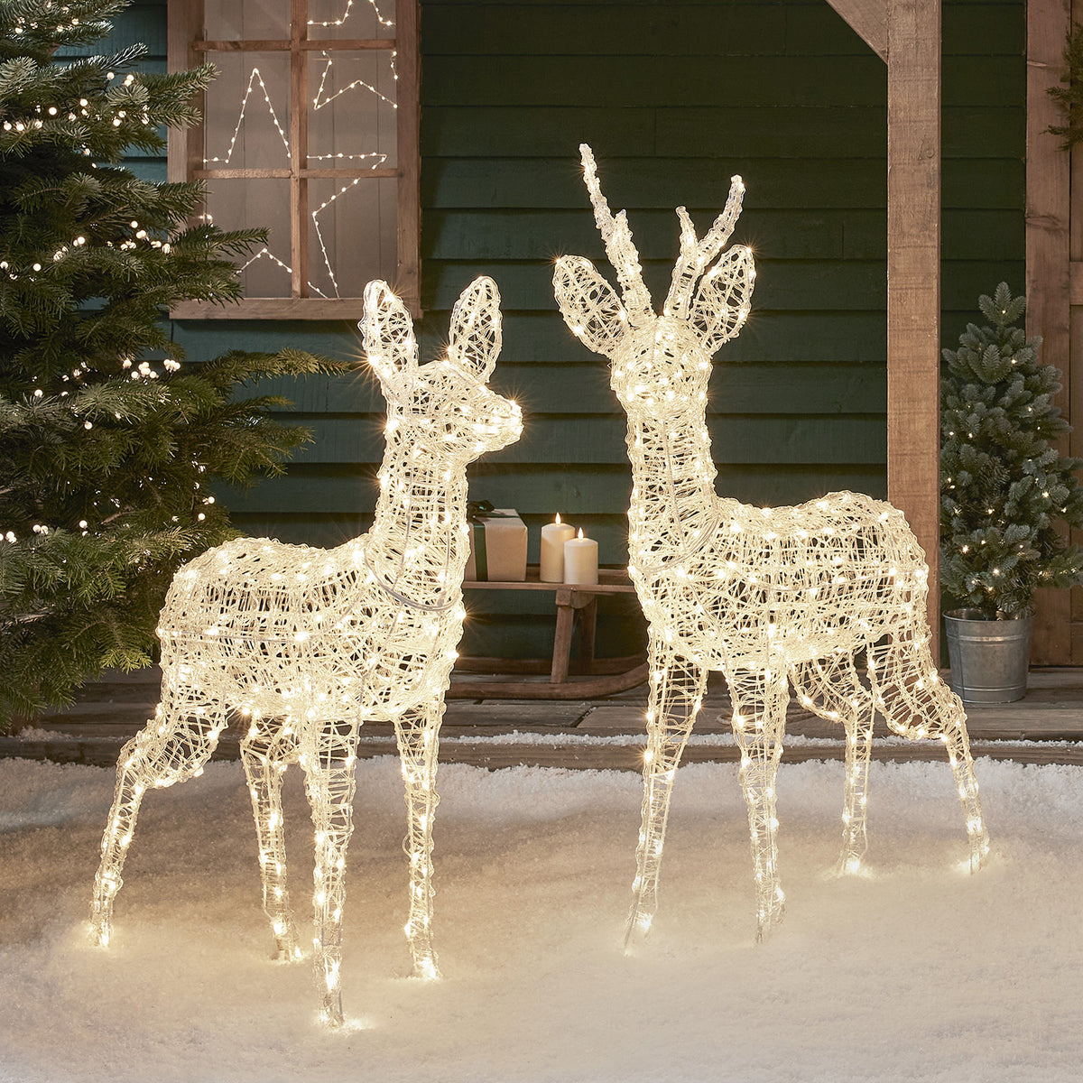 2er Set Bicolor LED-Rentier Hirsch & Hirschkuh L Swinsty