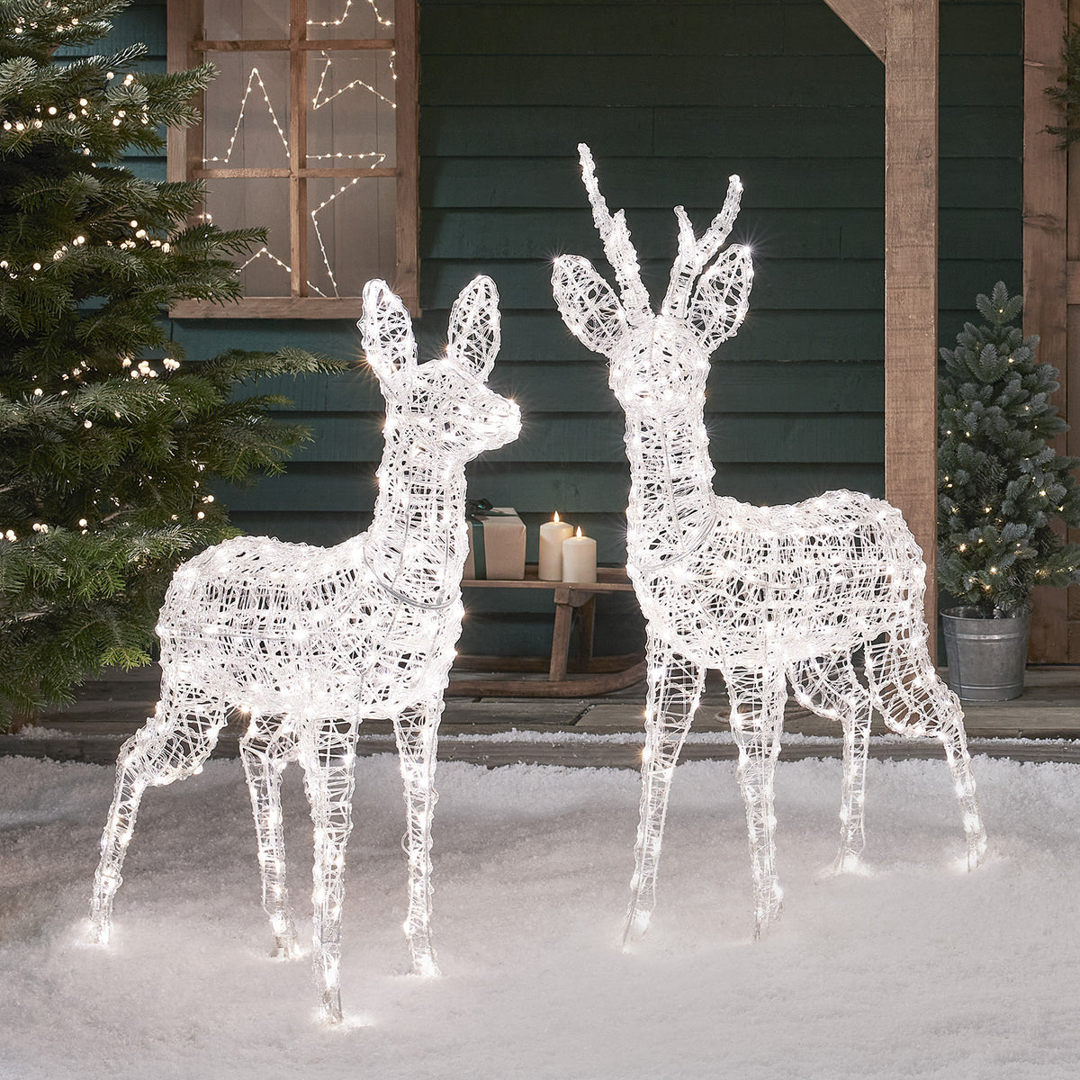 2er Set Bicolor LED-Rentier Hirsch & Hirschkuh L Swinsty