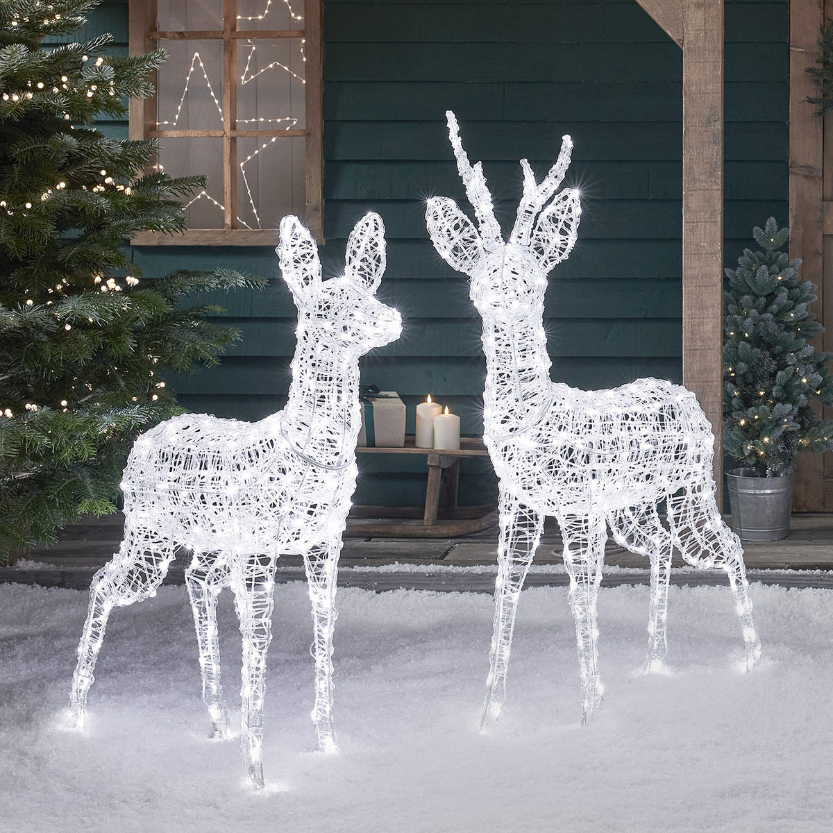 2er Set Bicolor LED-Rentier Hirsch & Hirschkuh L Swinsty