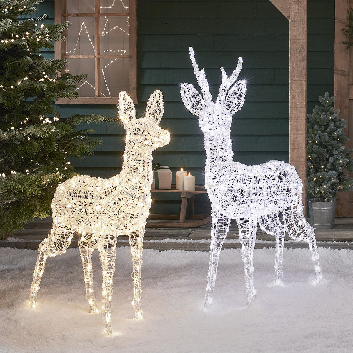 2er Set Bicolor LED-Rentier Hirsch & Hirschkuh L Swinsty