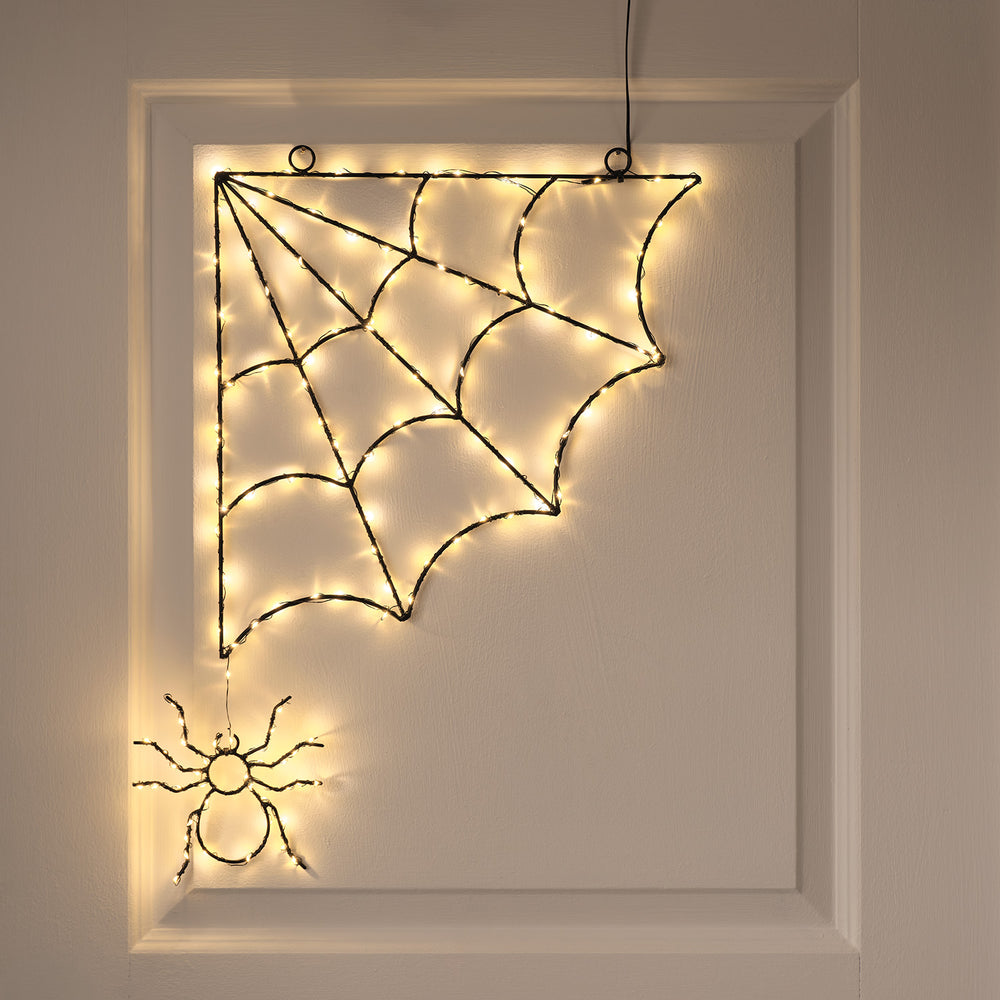 37cm Schwarzes LED-Spinnennetz mit Spinne beleuchtet