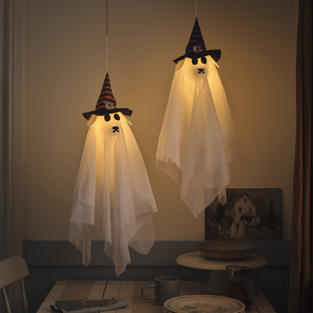 2er Set LED Halloween Hängedeko Geisterhunde mit Timer beleuchtet