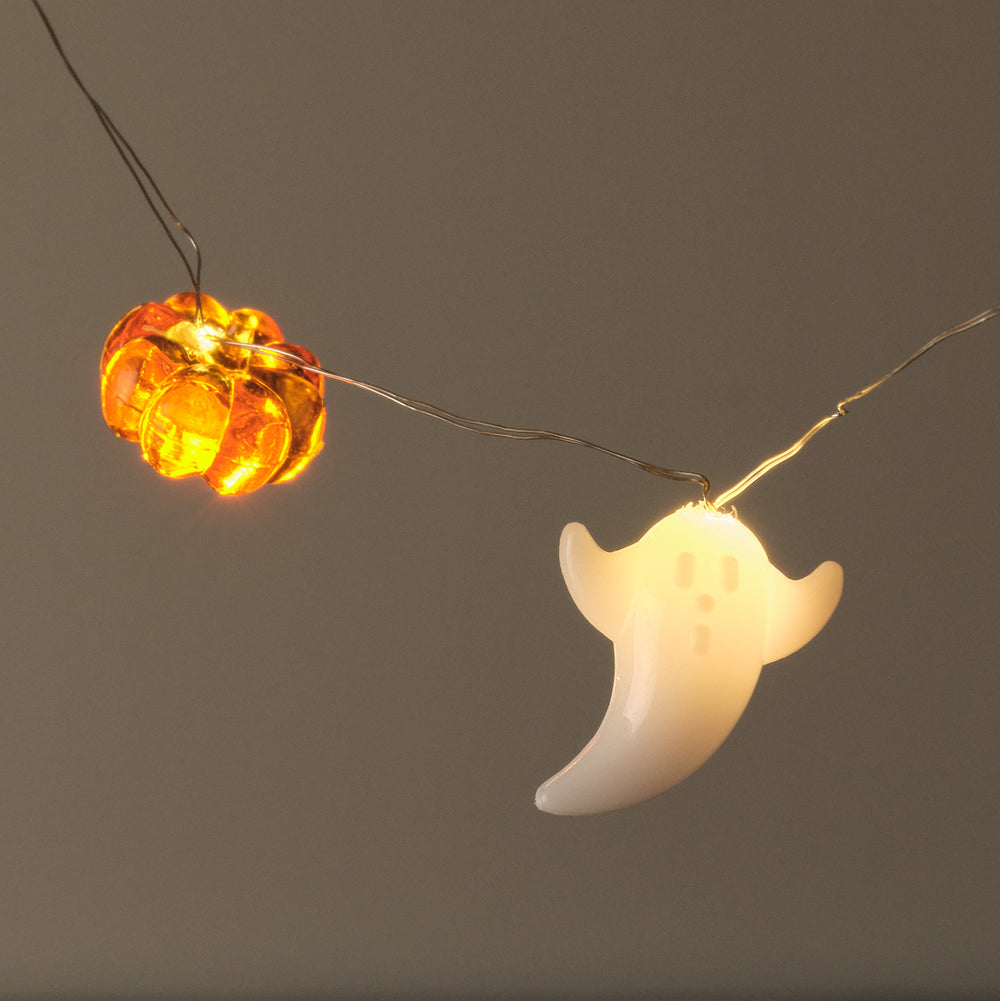 20er Halloween LED-Mikro-Lichterkette Geister & Kürbisse mit Timer Nahaufnahme