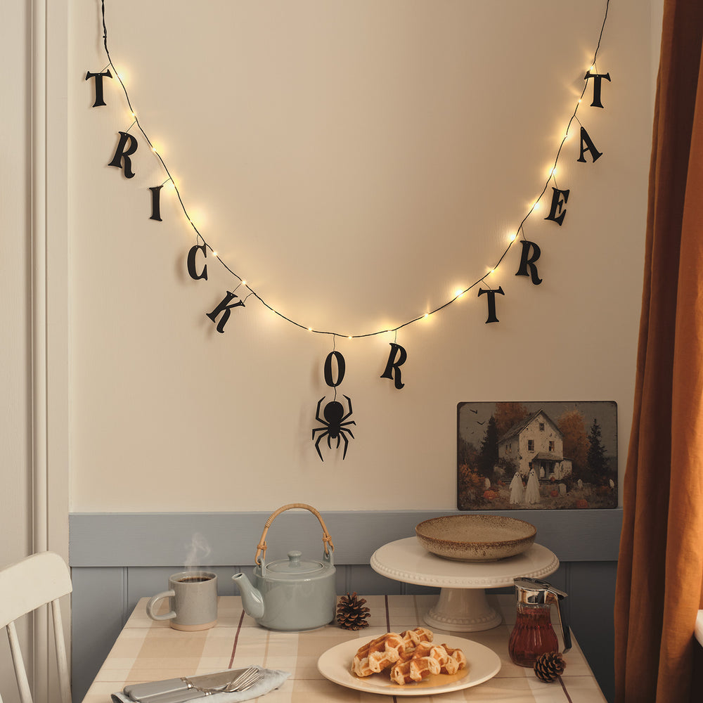 1,6 m "Trick or Treat" Halloween LED-Mikro-Girlande mit Timer & Spinne