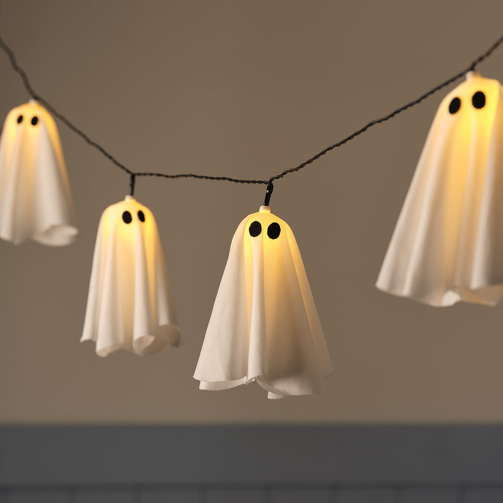 10er LED-Geister-Lichterkette mit Timer beleuchtet