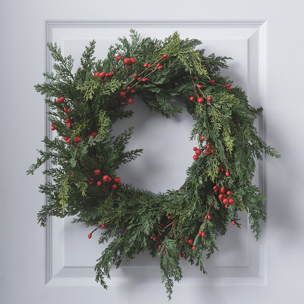 45cm Weihnachtskranz rote Beeren mit Beleuchtung