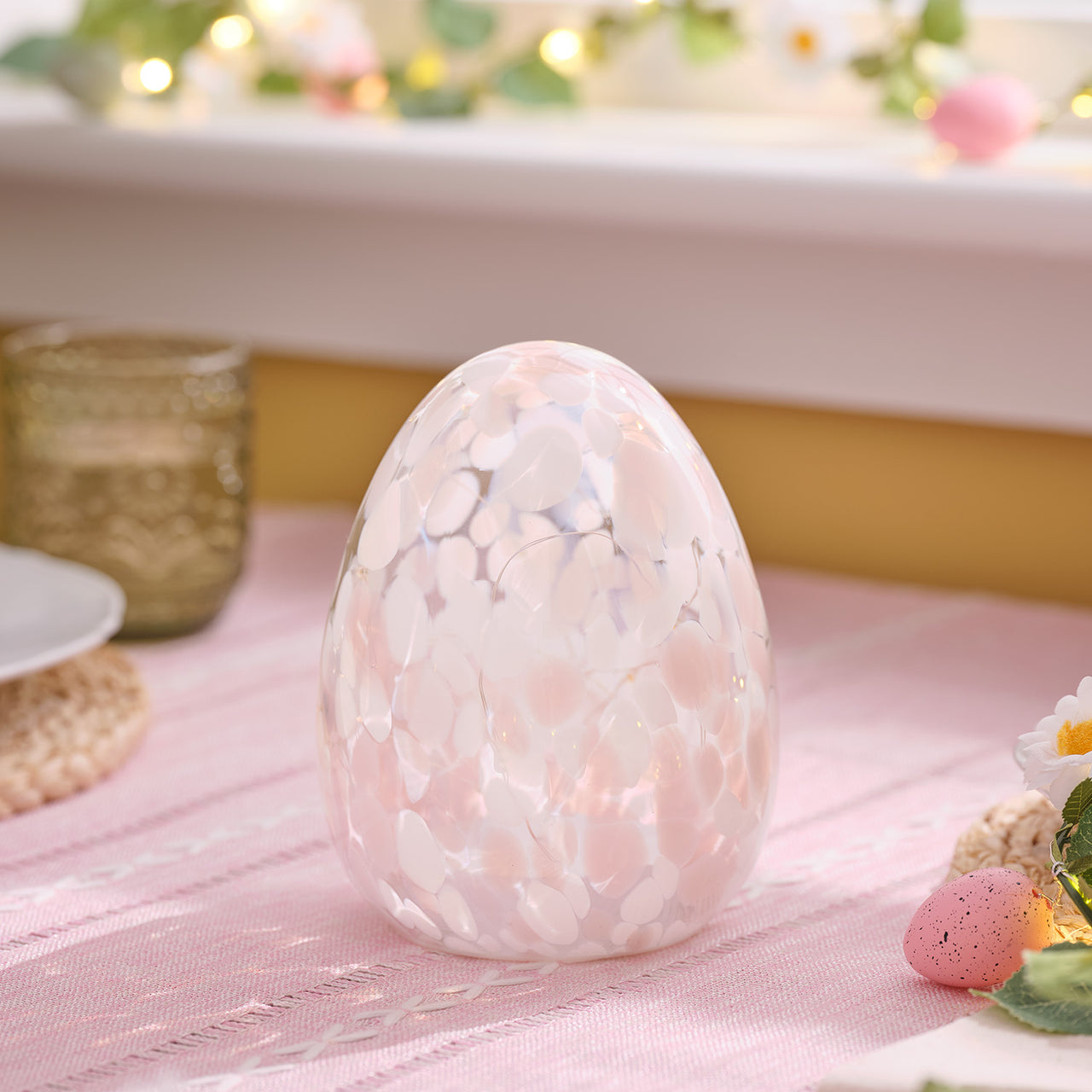 LED-Osterei aus Konfetti-Glas batteriebetrieben pastellrosa