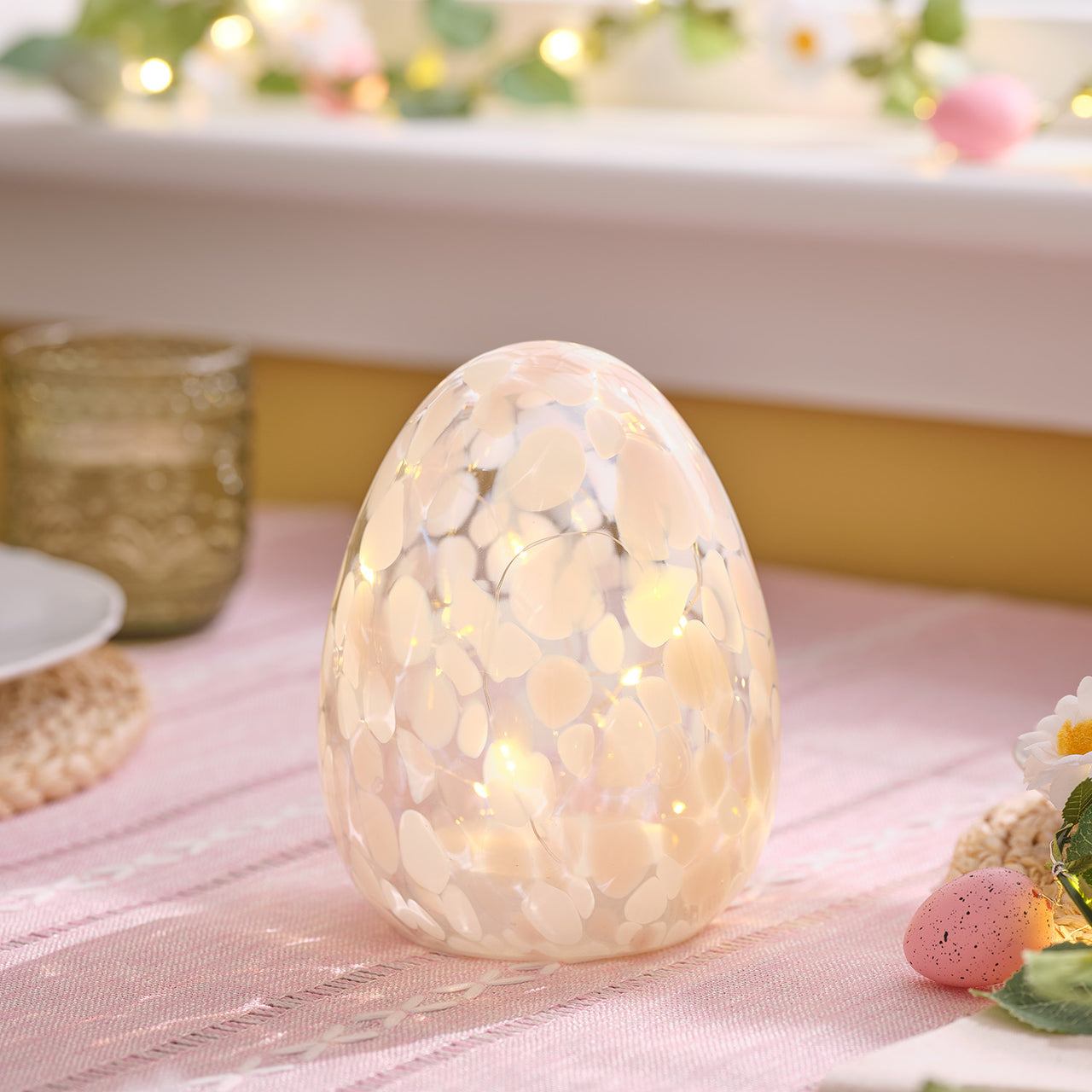 LED-Osterei aus Konfetti-Glas batteriebetrieben pastellrosa