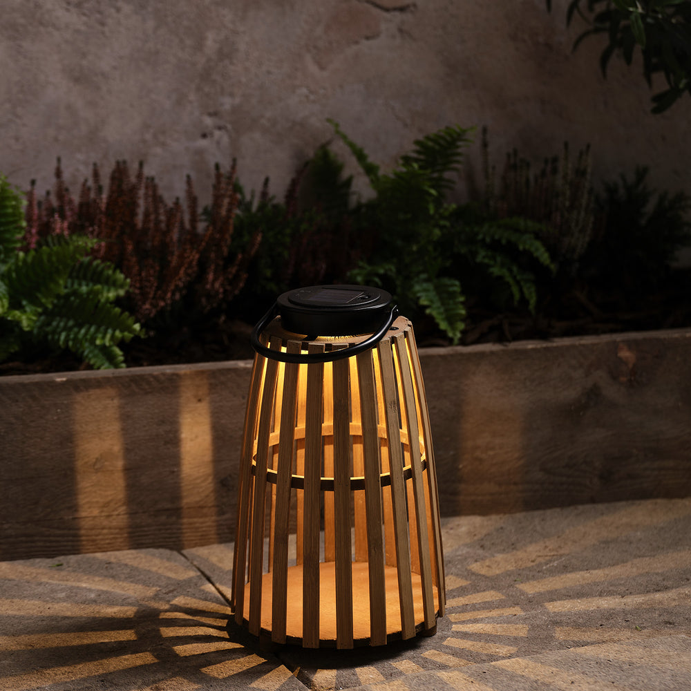 Sol Solar-Laterne aus Bambus 30,5 cm mit warmweißen LEDs