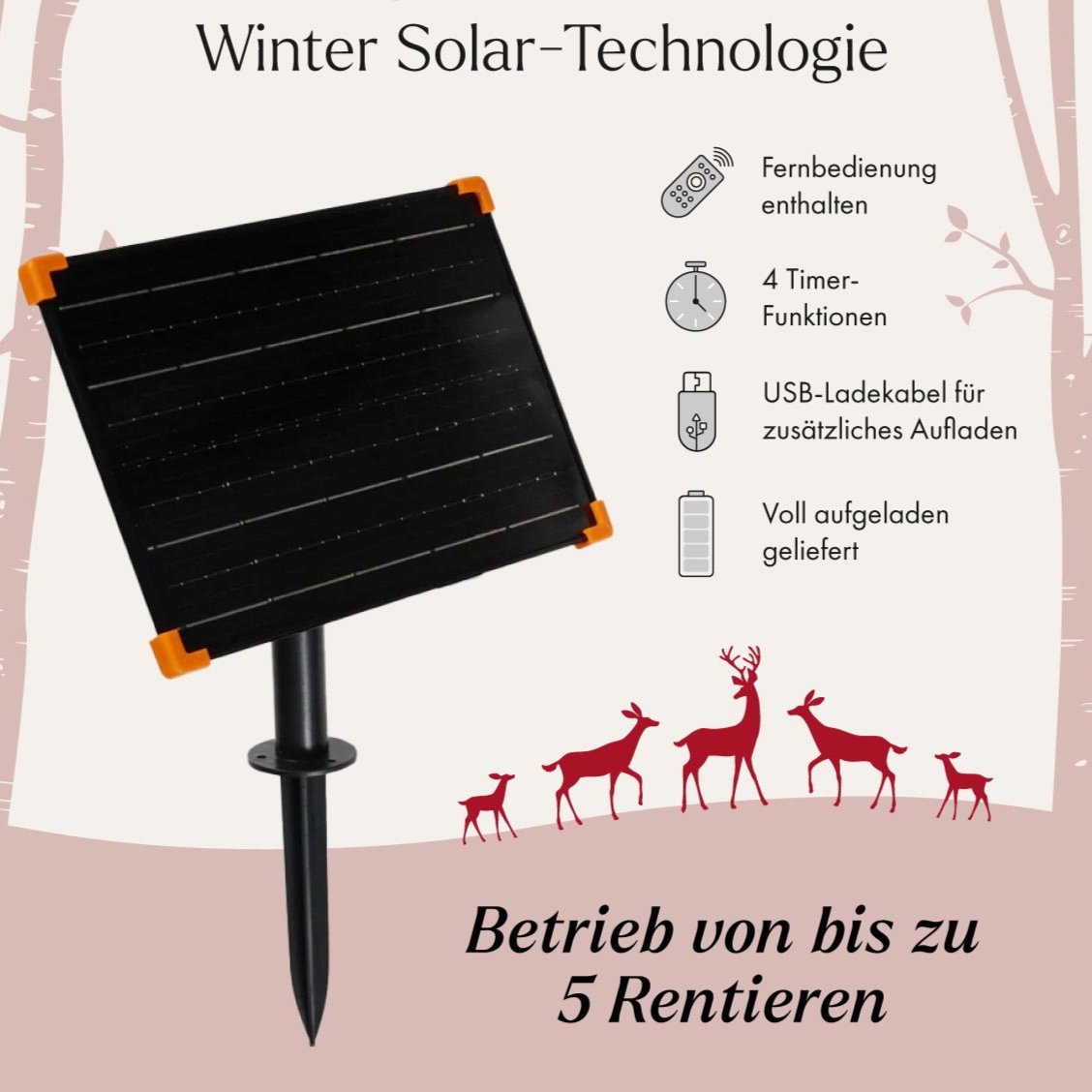 Großes Bicolor Solar-LED-Rentier-Set Arkendale mit Fernbedienung
