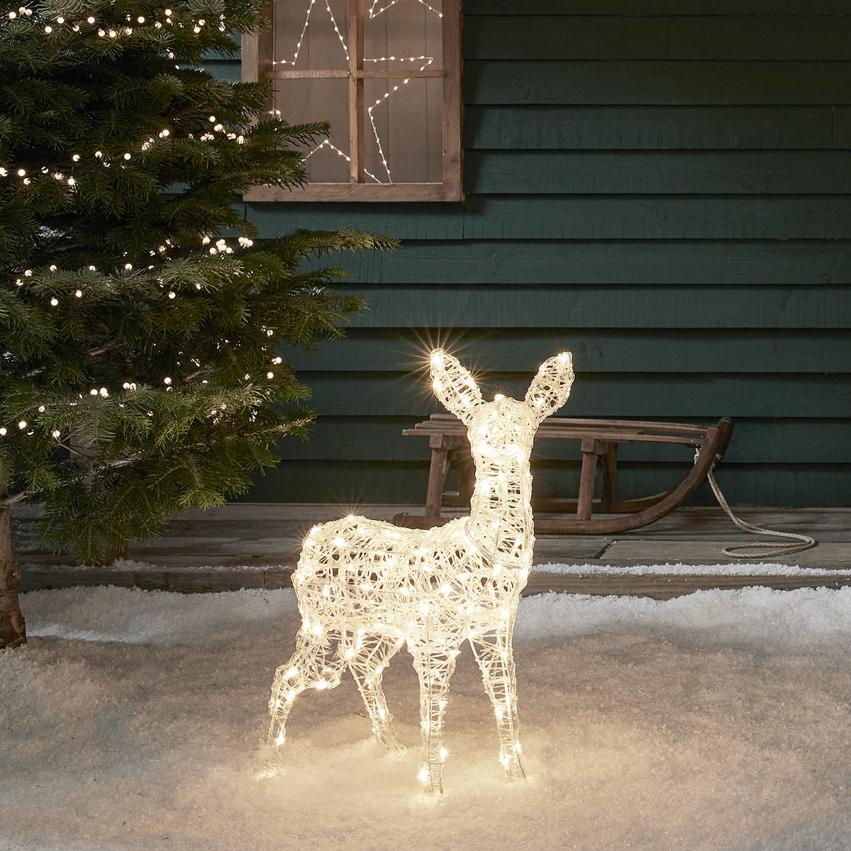 Bicolor Solar-LED-Rentier Rehkitz L Swinsty aus Acryl