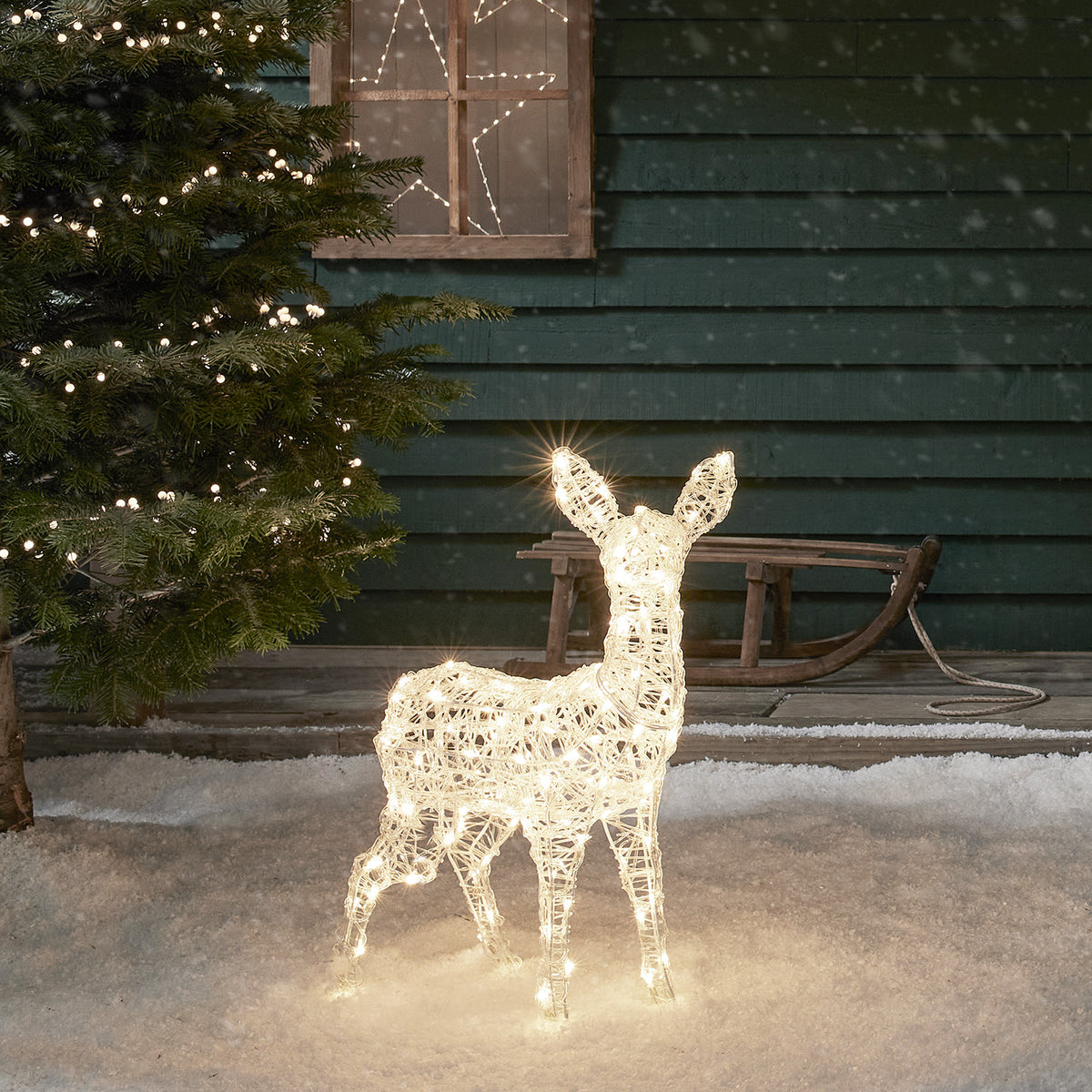 Bicolor Solar-LED-Rentier Rehkitz L Swinsty aus Acryl
