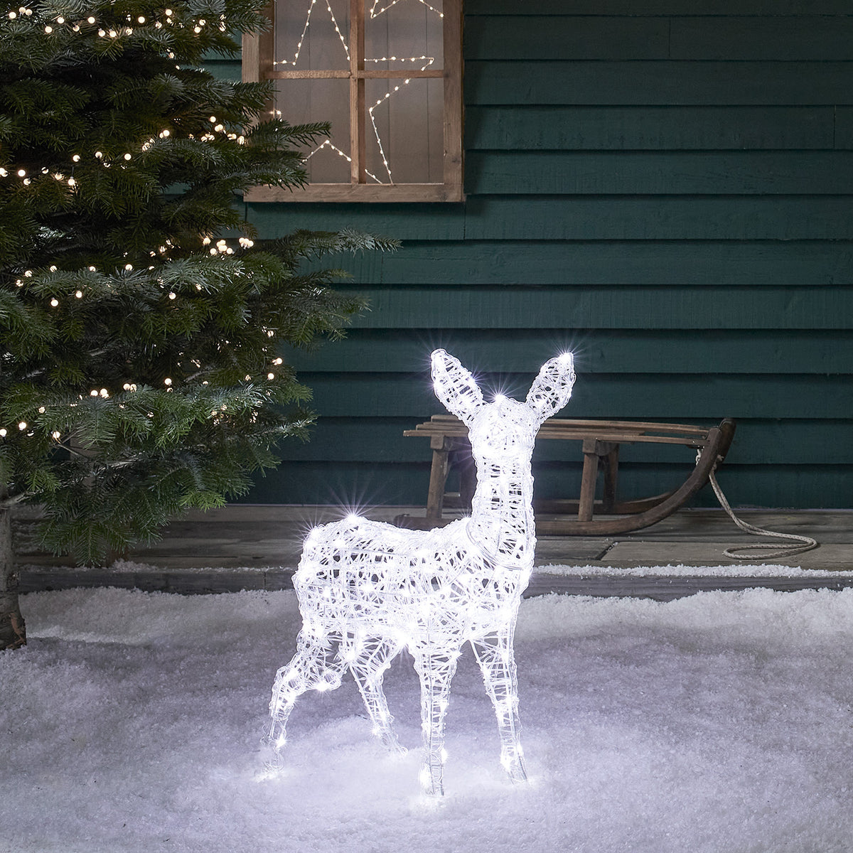 Bicolor Solar-LED-Rentier Rehkitz L Swinsty aus Acryl