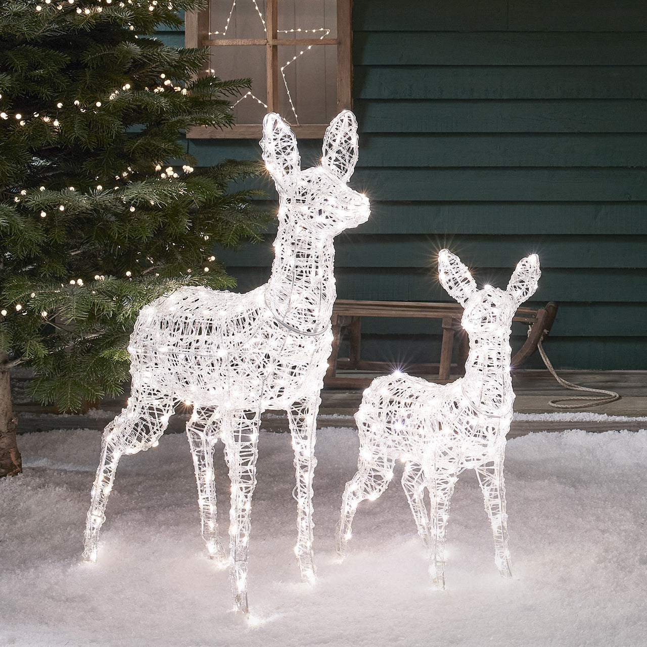 2er Set Bicolor LED-Rentiere Hirschkuh & Rehkitz L Swinsty