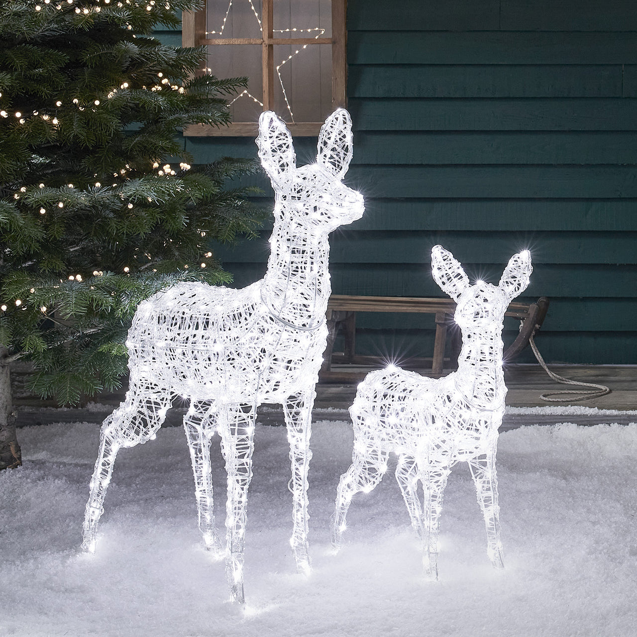 2er Set Bicolor LED-Rentiere Hirschkuh & Rehkitz L Swinsty