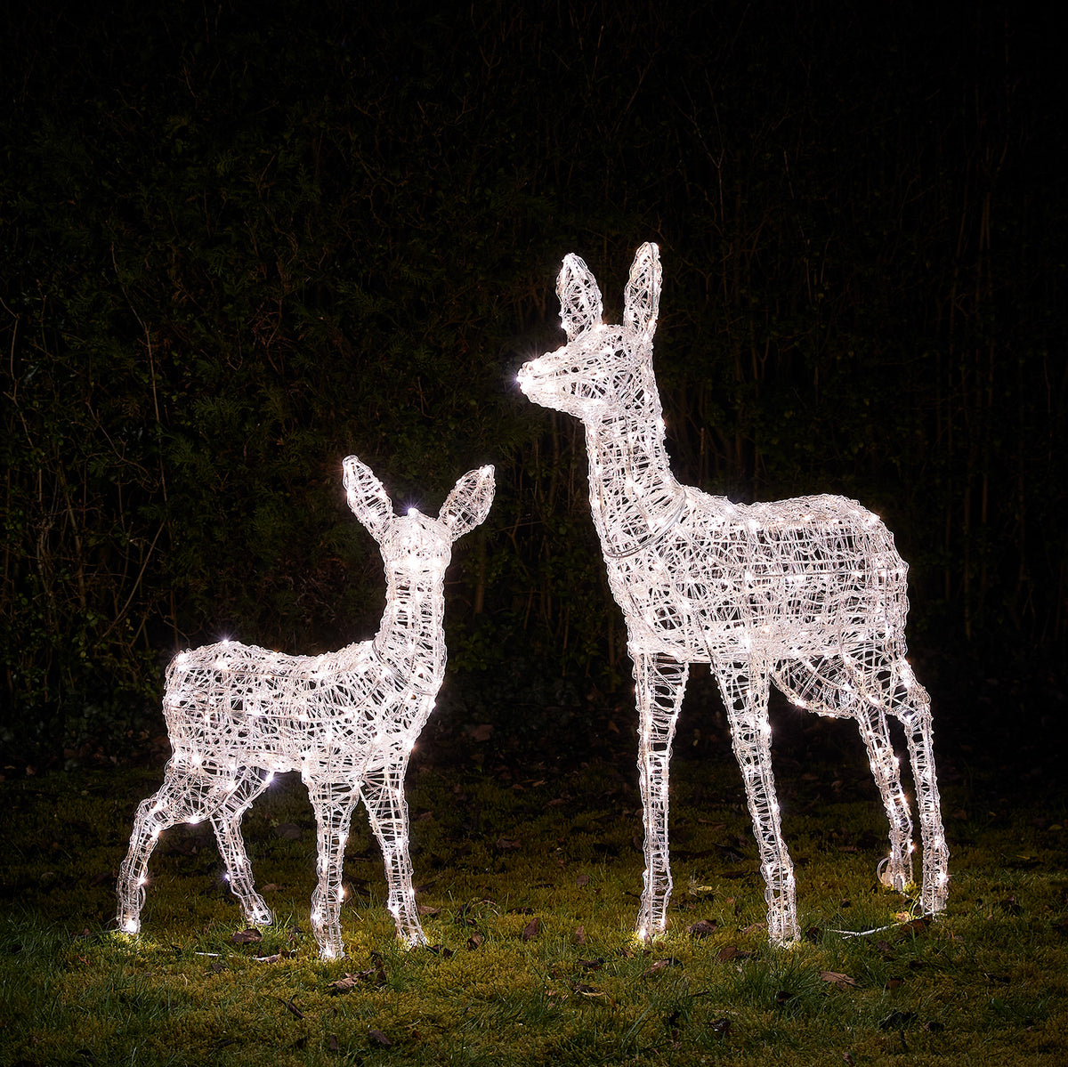 2er-Set Bicolor Solar-LED-Rentiere Hirschkuh und Rehkitz L Swinsty aus Acryl