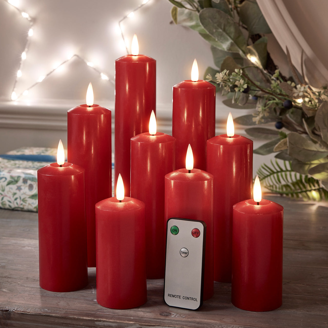 9er Set TruGlow® LED Kerzen Echtwachs rot mit Fernbedienung