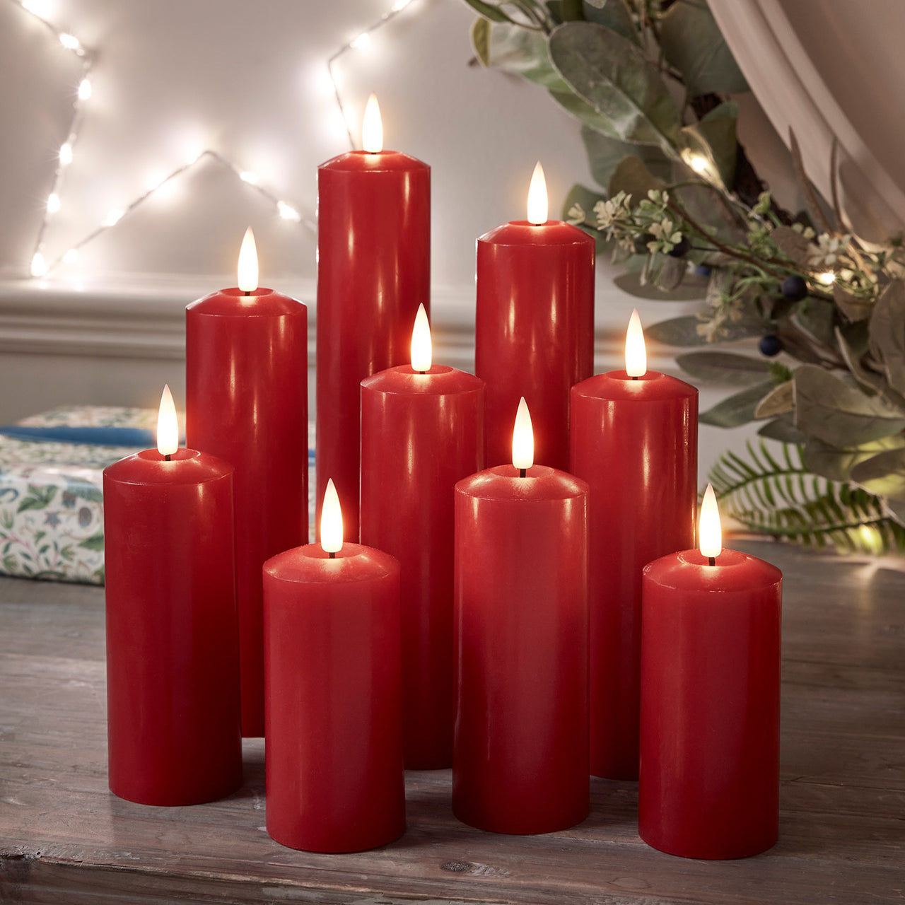 9er Set TruGlow® LED Kerzen Echtwachs rot mit Fernbedienung