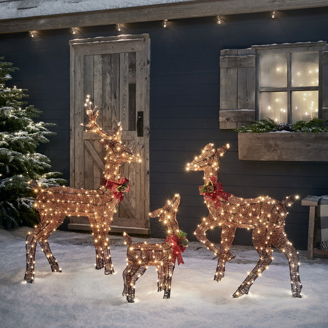 2er Set braune LED-Rentiere Hirschkuh & Rehkitz Harewood
