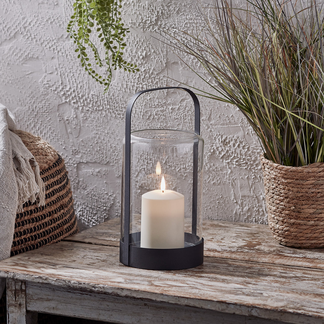 2er Set Windlichter Glas schwarz mit TruGlow® Outdoor Kerze