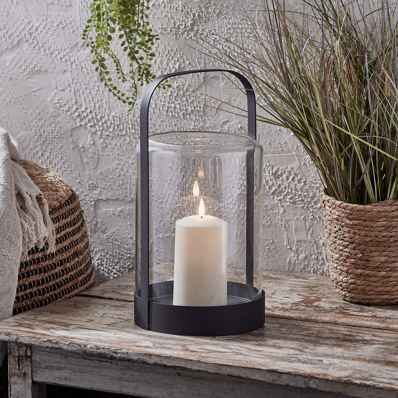 2er Set Windlichter Glas schwarz mit TruGlow® Outdoor Kerze