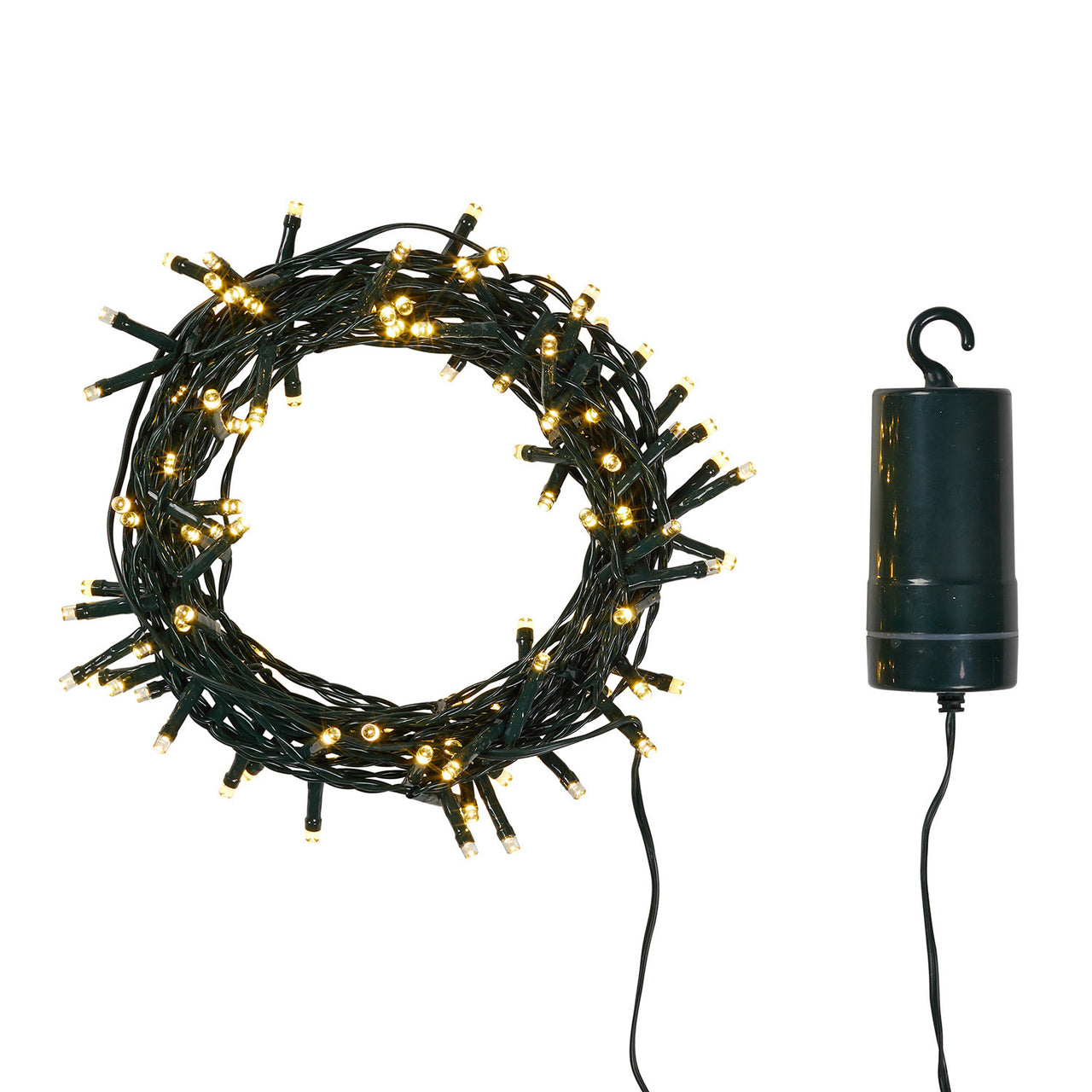 100er LED Batterie Lichterkette Außen warmweiß grünes Kabel