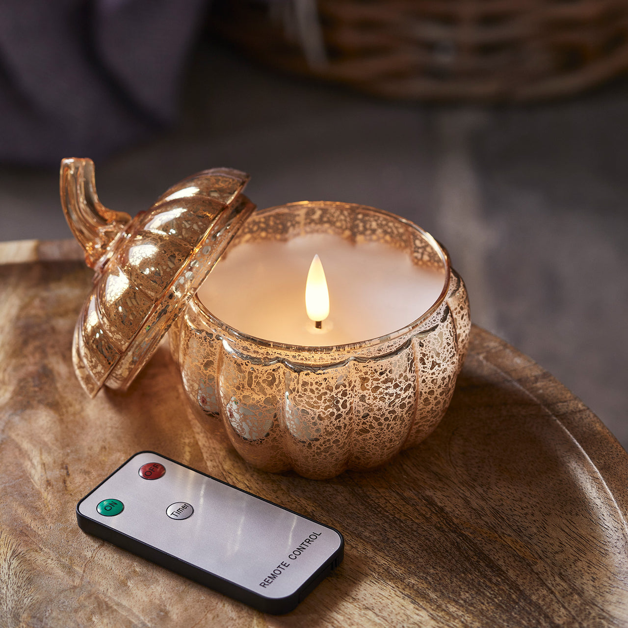 Deko Kürbis aus Glas mit TruGlow® LED Kerze Echtwachs