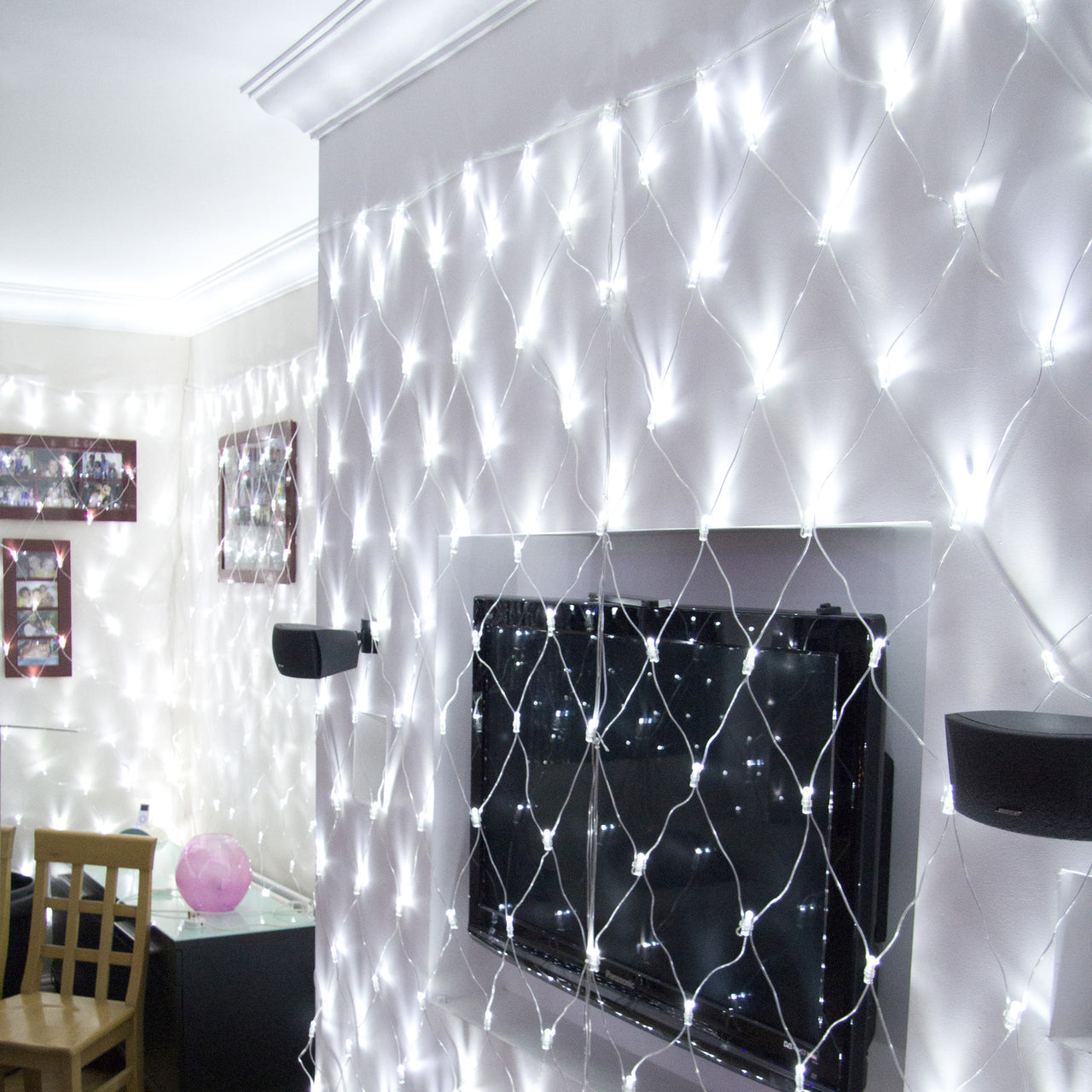 140er LED Lichternetz Weiß Transparentes Kabel Koppelbar 2 x 2m