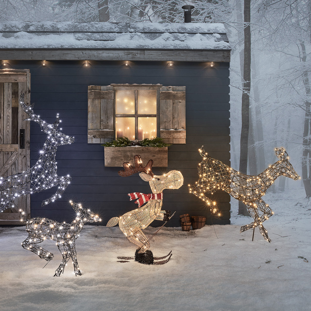 LED Weihnachtsfigur außen Elch auf Skiern